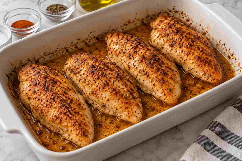 Simply seasoned oven-baked boneless skinless chicken breast