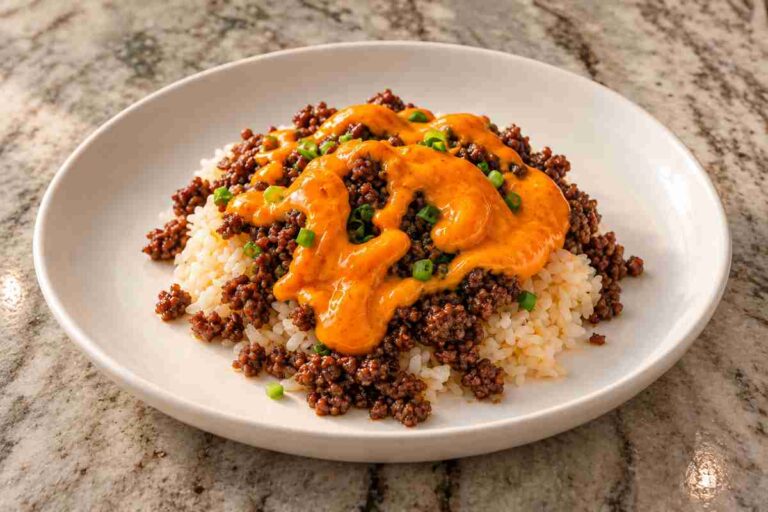 Korean Beef Rice Bowl with Creamy Gochujang Sauce